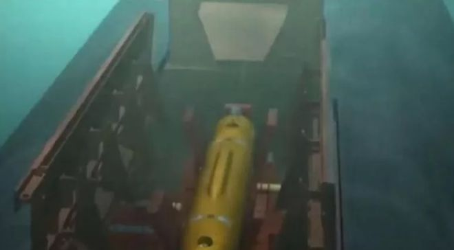 Mô hình tàu ngầm mang theo tàu ngầm không người lái Poseidon được công bố trong bài phát biểu của Tổng thống Nga Vladimir Putin năm 2018 /// Youtube