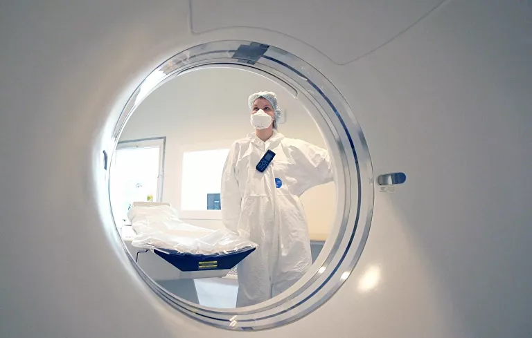 Các nhân viên y tế trong tổ hợp bệnh viện ở Kommunarka. © Sputnik / Press Service of the Moscow Department of Health