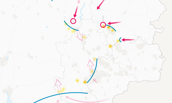 Hướng thọc sâu của Nga ở miền đông Ukraine. 