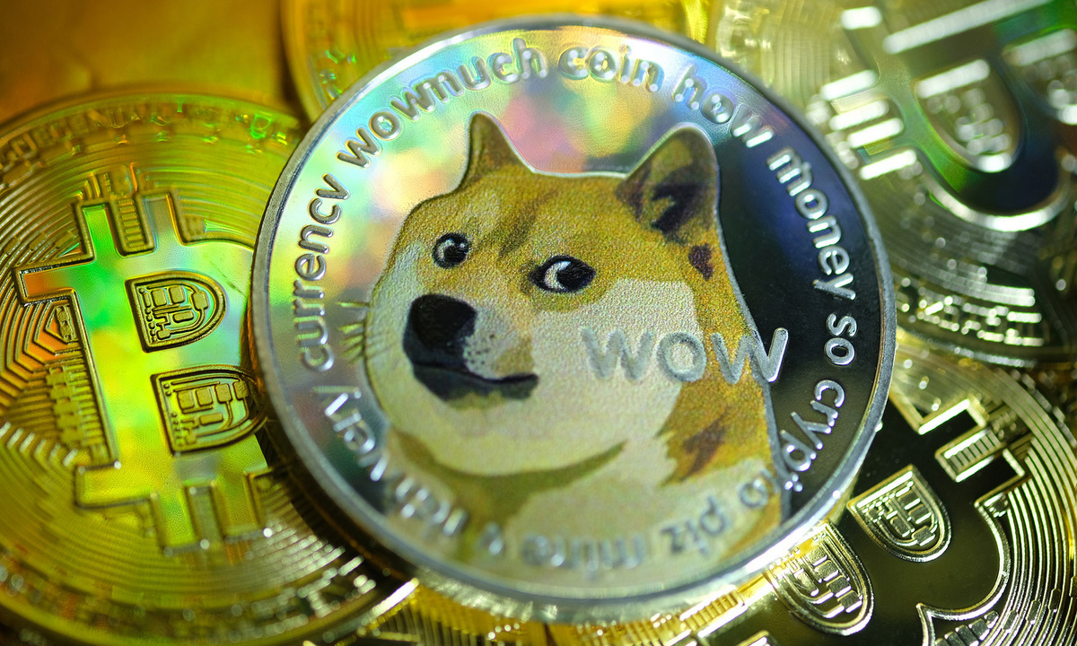 Đồng tiền mô phỏng Dogecoin. Ảnh: Reuters.