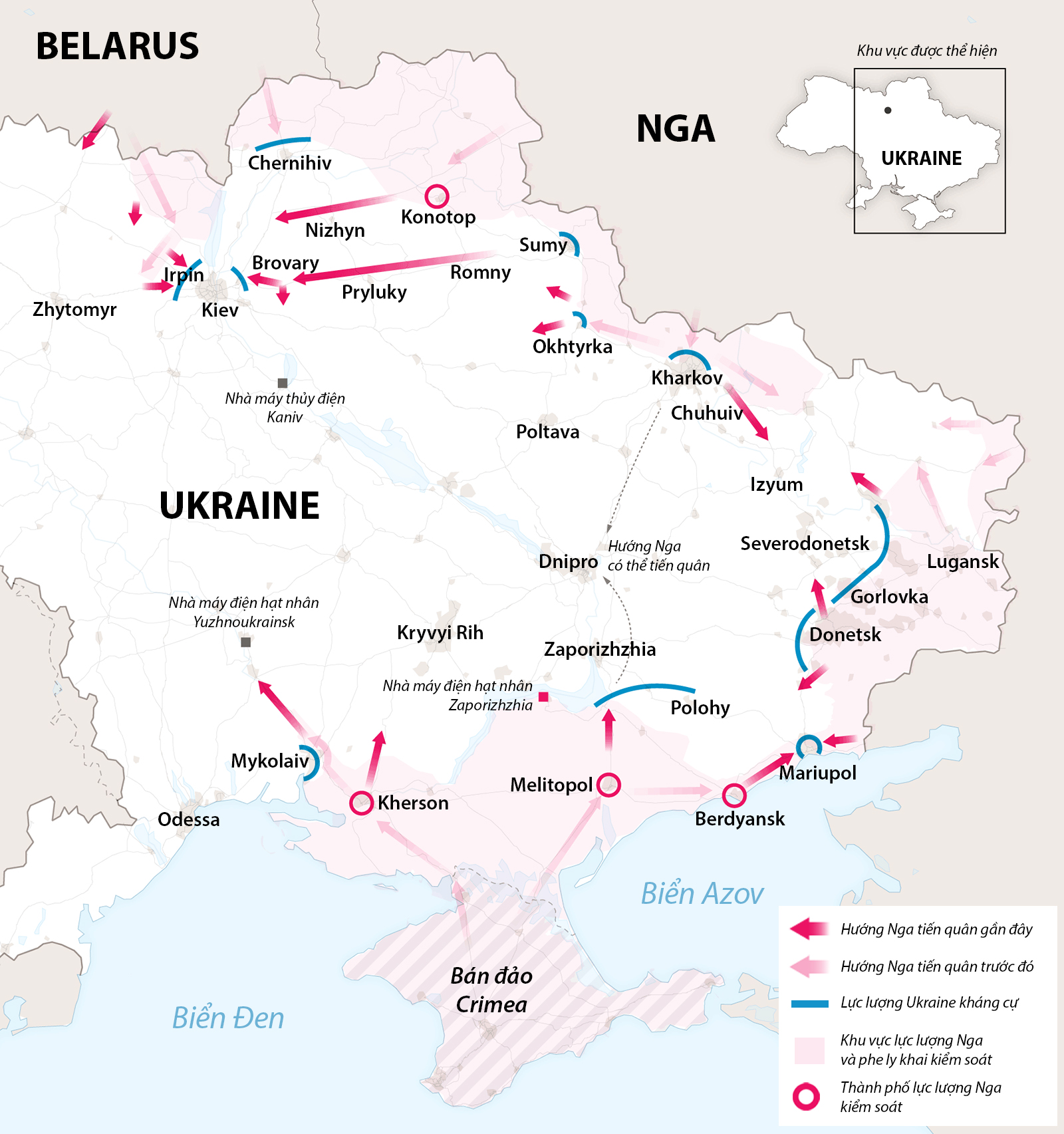 Hướng Nga tiến quân trong hai tuần chiến dịch tại Ukraine. Đồ họa: NY Times. 