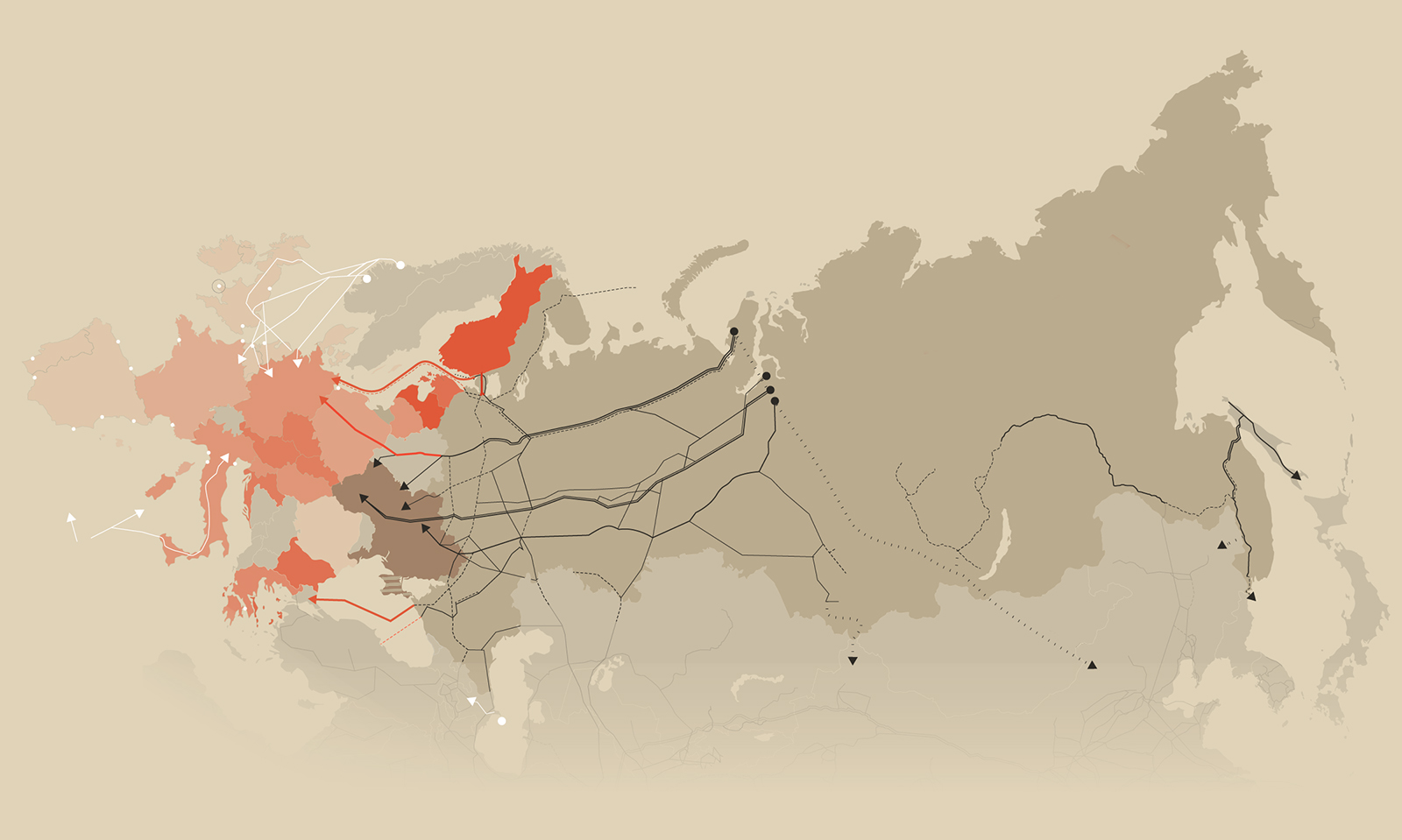 Những đường ống chuyển khí đốt Nga cho châu Âu. 