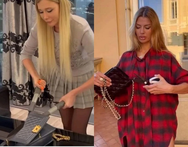 Những phụ nữ Nga cắt túi xách Chanel để phản đối việc bị cấm mua sắm. Ảnh: Amazing_marina, victoriabonya/Instagram