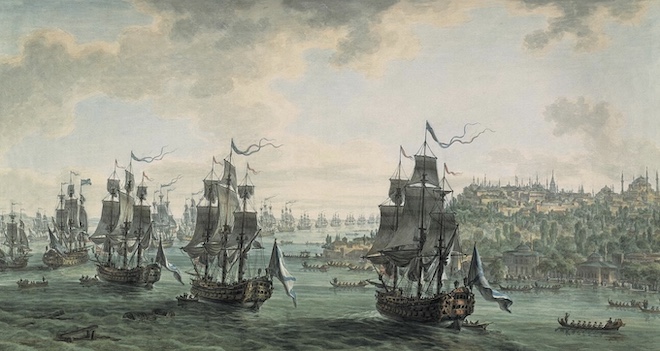 Hạm đội đế quốc Nga đi qua eo biển Bosphorus.